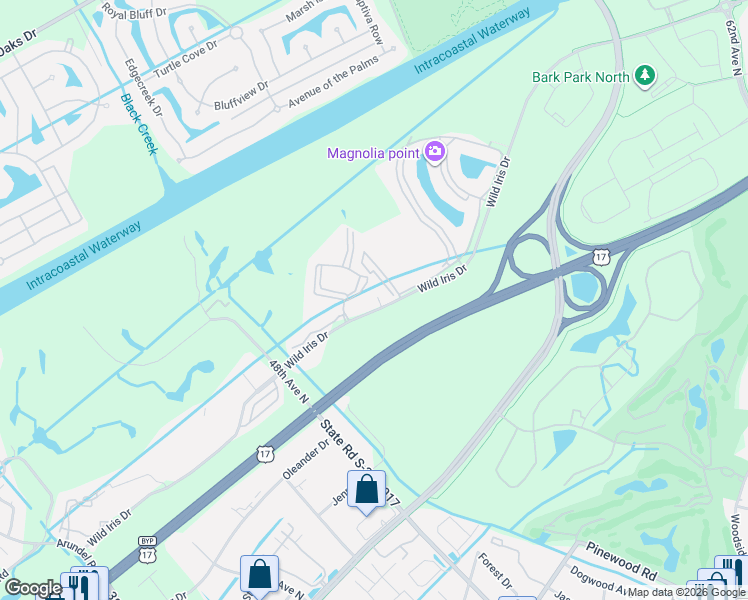 map of restaurants, bars, coffee shops, grocery stores, and more near 4803 Wild Iris Drive in Myrtle Beach