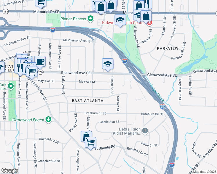 map of restaurants, bars, coffee shops, grocery stores, and more near 1680 Newton Avenue Southeast in Atlanta