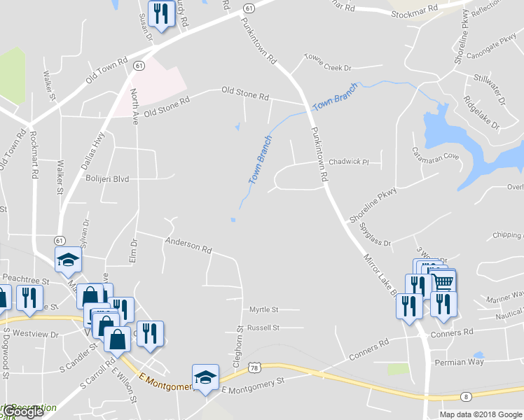 map of restaurants, bars, coffee shops, grocery stores, and more near 141 Parkway Circle in Villa Rica