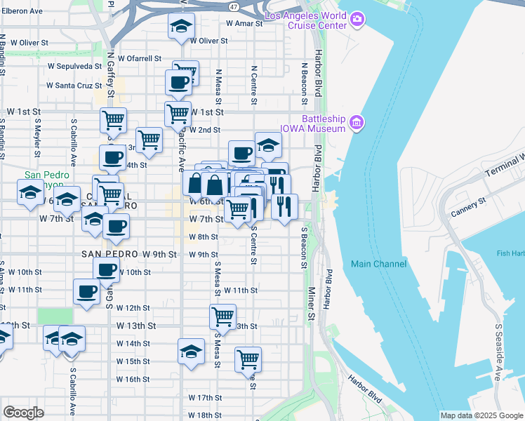 map of restaurants, bars, coffee shops, grocery stores, and more near 285 West 6th Street in Los Angeles