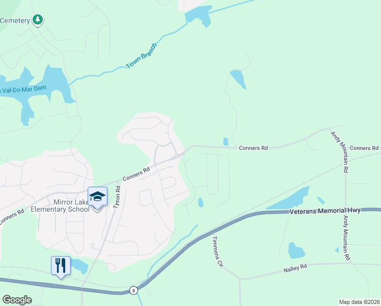 map of restaurants, bars, coffee shops, grocery stores, and more near 9140 Conners Road in Villa Rica