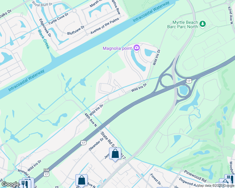 map of restaurants, bars, coffee shops, grocery stores, and more near 4803 Bovardia Place in Myrtle Beach