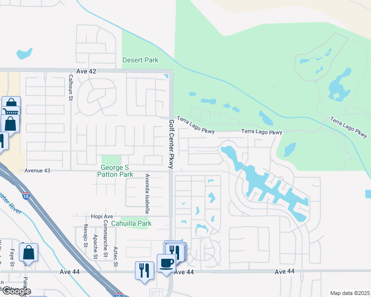 map of restaurants, bars, coffee shops, grocery stores, and more near 84105 Tramonto Way in Indio