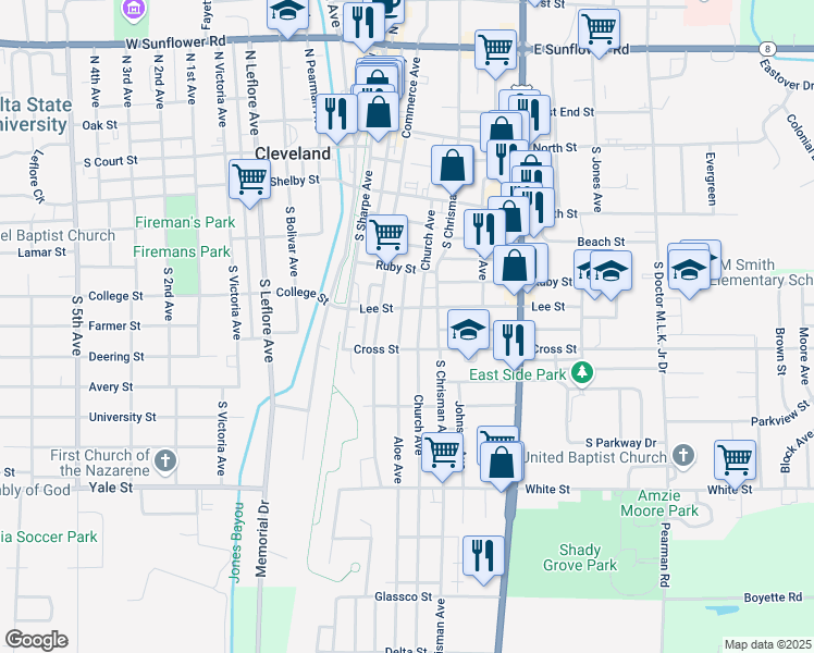 map of restaurants, bars, coffee shops, grocery stores, and more near 714-722 Church Avenue in Cleveland