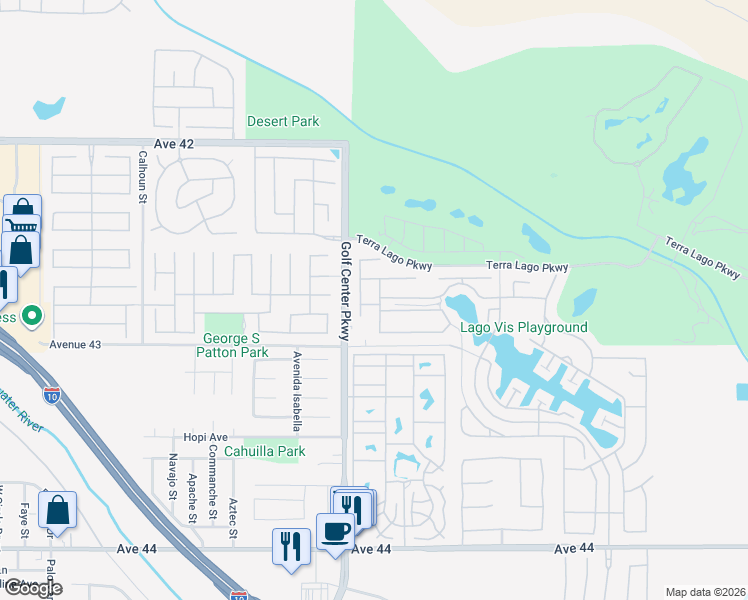 map of restaurants, bars, coffee shops, grocery stores, and more near 42753 Della Place in Indio