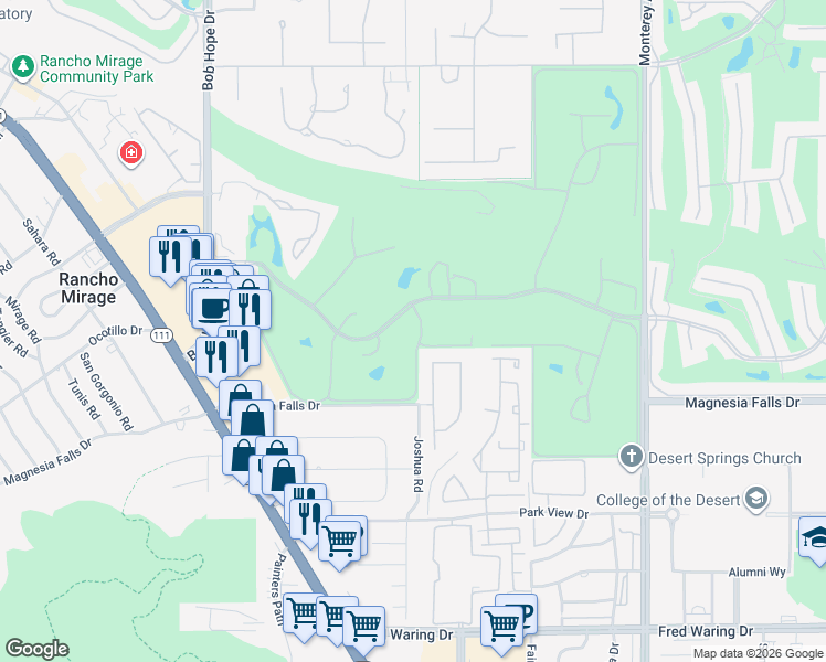 map of restaurants, bars, coffee shops, grocery stores, and more near 15 Marbella Drive in Rancho Mirage
