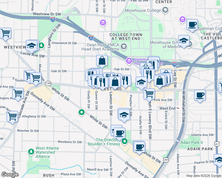map of restaurants, bars, coffee shops, grocery stores, and more near in Atlanta
