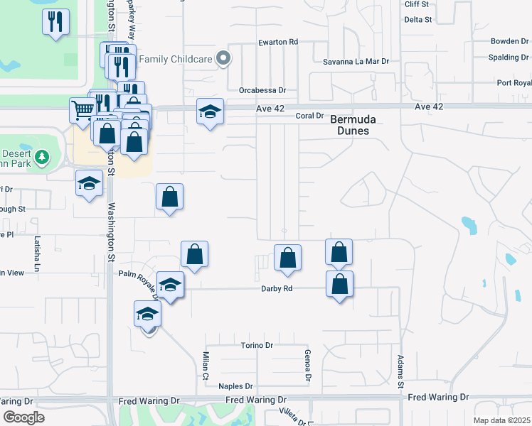 map of restaurants, bars, coffee shops, grocery stores, and more near 42711 May Pen Road in Bermuda Dunes
