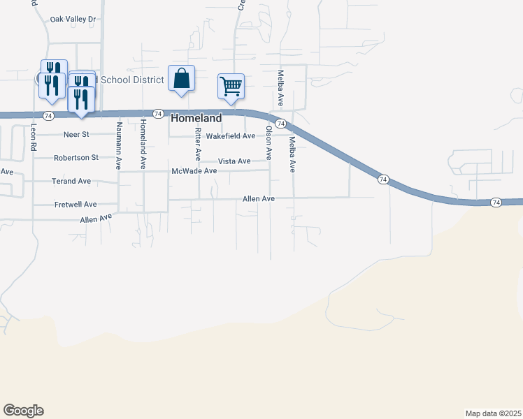 map of restaurants, bars, coffee shops, grocery stores, and more near 26367 Olson Avenue in Homeland