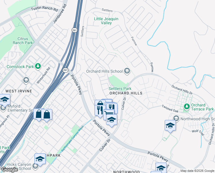 map of restaurants, bars, coffee shops, grocery stores, and more near 22 Flatiron in Irvine