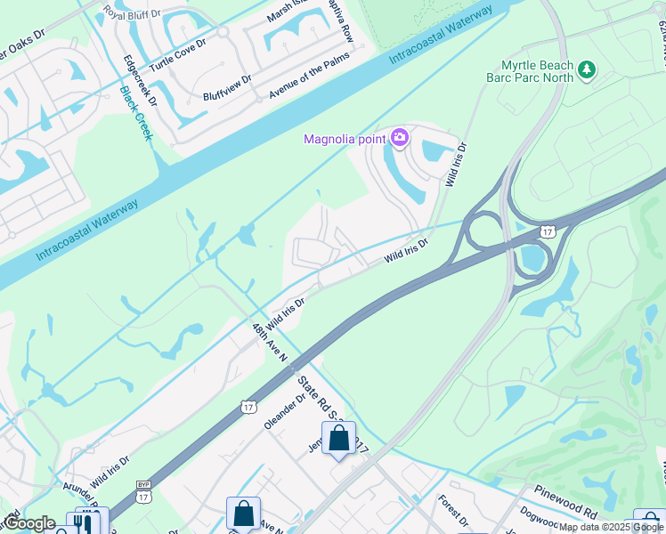 map of restaurants, bars, coffee shops, grocery stores, and more near 4827 Orchid Way in Myrtle Beach