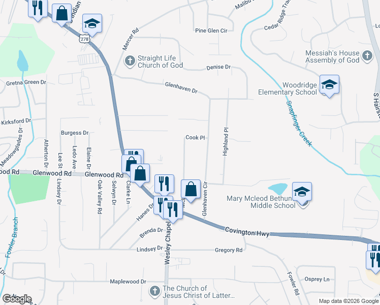 map of restaurants, bars, coffee shops, grocery stores, and more near 1808 McLain Lane in Decatur