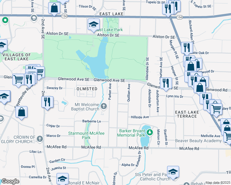 map of restaurants, bars, coffee shops, grocery stores, and more near 517 Daniel Avenue in Decatur