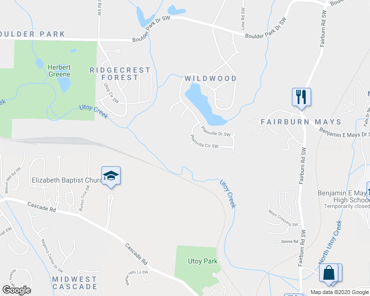 map of restaurants, bars, coffee shops, grocery stores, and more near 801 Plainville Terrace Southwest in Atlanta