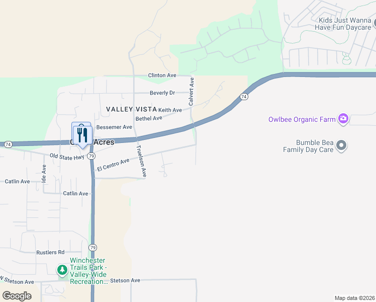 map of restaurants, bars, coffee shops, grocery stores, and more near 33923 El Centro Avenue in Hemet
