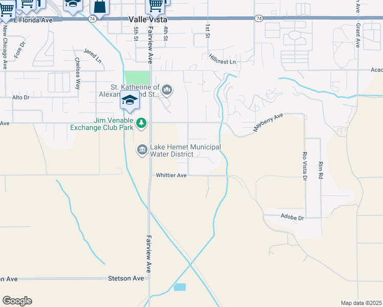 map of restaurants, bars, coffee shops, grocery stores, and more near 26416 Thacker Drive in Hemet
