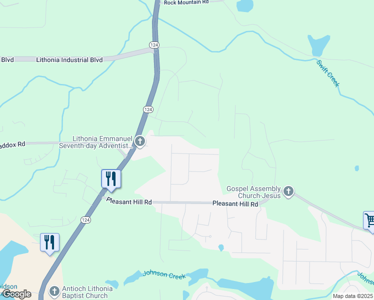 map of restaurants, bars, coffee shops, grocery stores, and more near 7524 Lowilla Lane in Lithonia