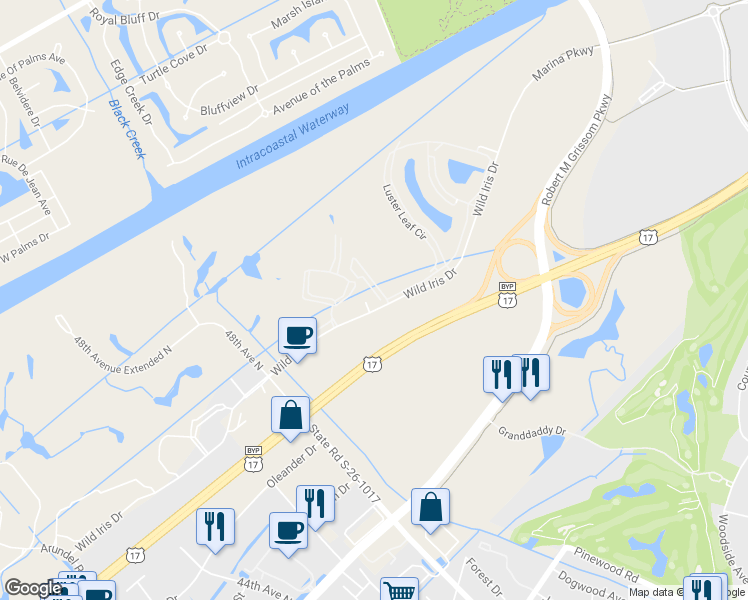 map of restaurants, bars, coffee shops, grocery stores, and more near 4803 Wild Iris Drive in Myrtle Beach