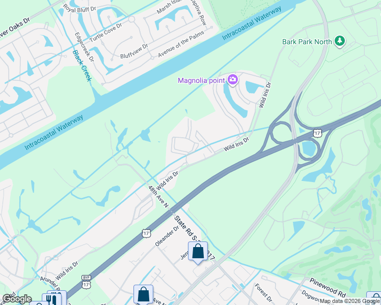 map of restaurants, bars, coffee shops, grocery stores, and more near 4827 Orchid Way in Myrtle Beach