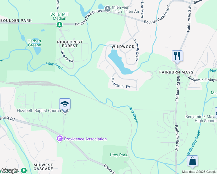 map of restaurants, bars, coffee shops, grocery stores, and more near 801 Plainville Terrace Southwest in Atlanta