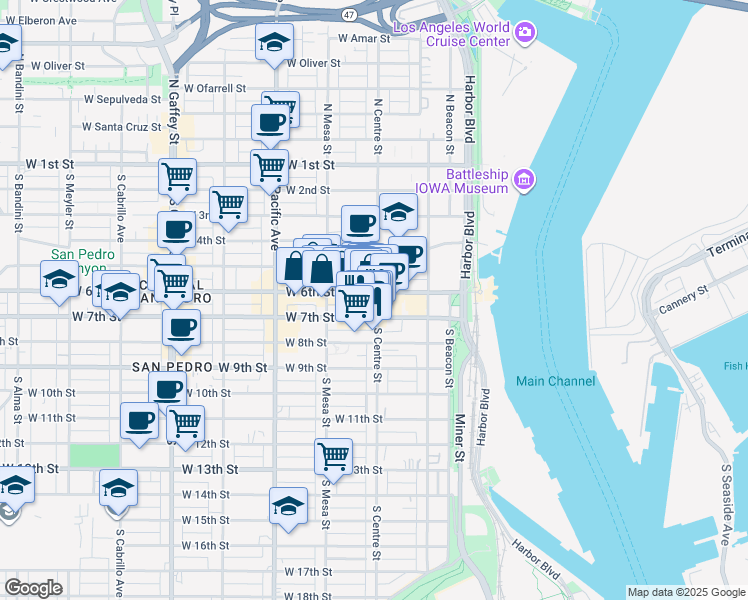 map of restaurants, bars, coffee shops, grocery stores, and more near 324 West 7th Street in Los Angeles