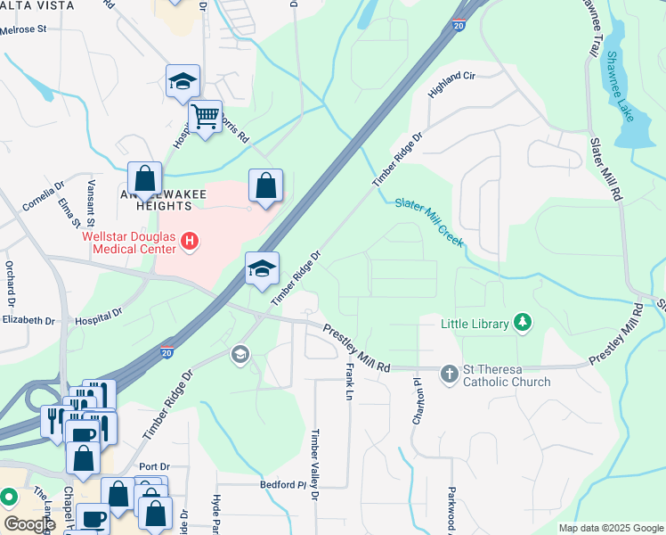 map of restaurants, bars, coffee shops, grocery stores, and more near 2452 Cotton Lane in Douglasville
