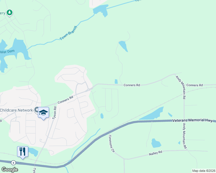 map of restaurants, bars, coffee shops, grocery stores, and more near 9071-9199 Conners Road in Villa Rica