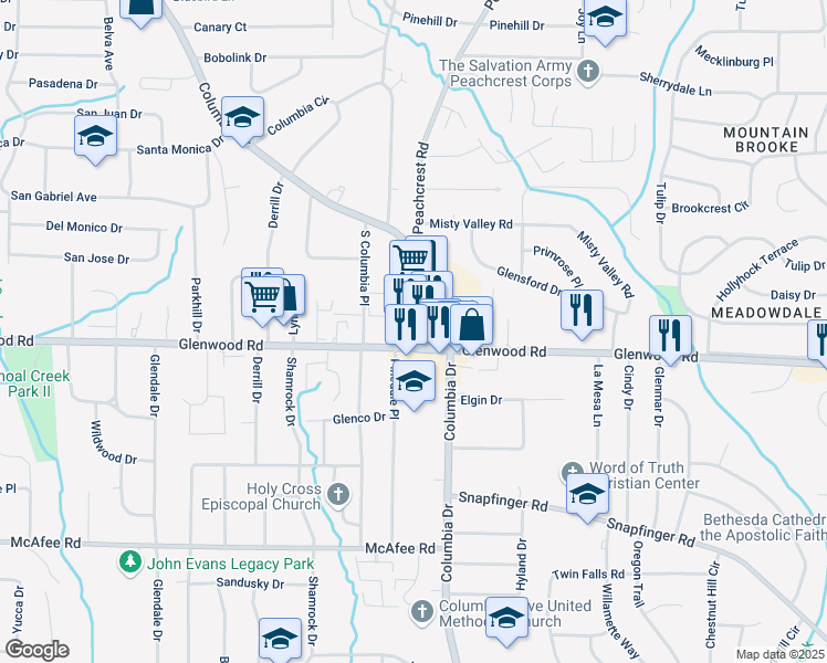 map of restaurants, bars, coffee shops, grocery stores, and more near 4022 Glenwood Road in Decatur