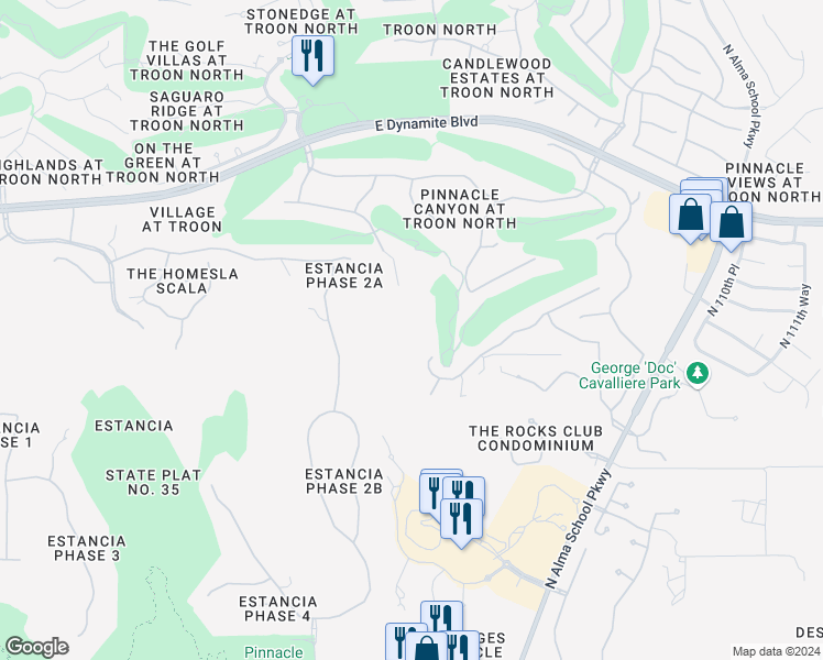 map of restaurants, bars, coffee shops, grocery stores, and more near 10441 East Greythorn Drive in Scottsdale