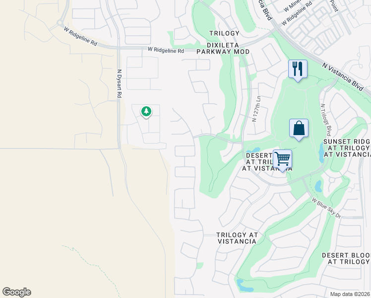 map of restaurants, bars, coffee shops, grocery stores, and more near 13046 West Red Fox Road in Peoria