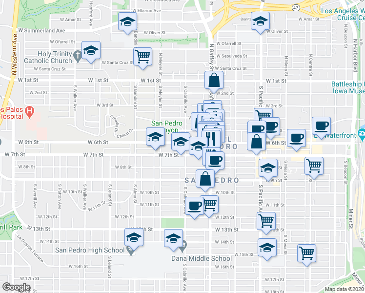 map of restaurants, bars, coffee shops, grocery stores, and more near in Los Angeles