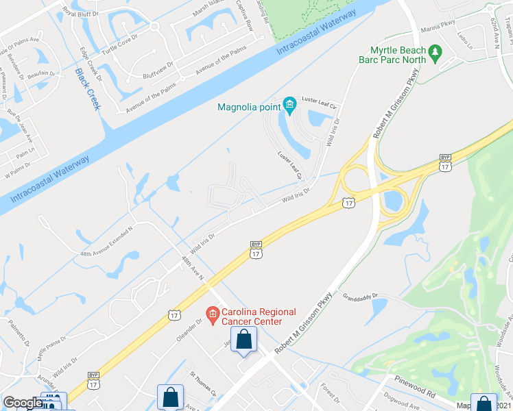 map of restaurants, bars, coffee shops, grocery stores, and more near 4803 Wild Iris Drive in Myrtle Beach