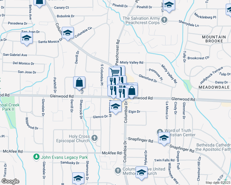 map of restaurants, bars, coffee shops, grocery stores, and more near 4022 Glenwood Road in Decatur