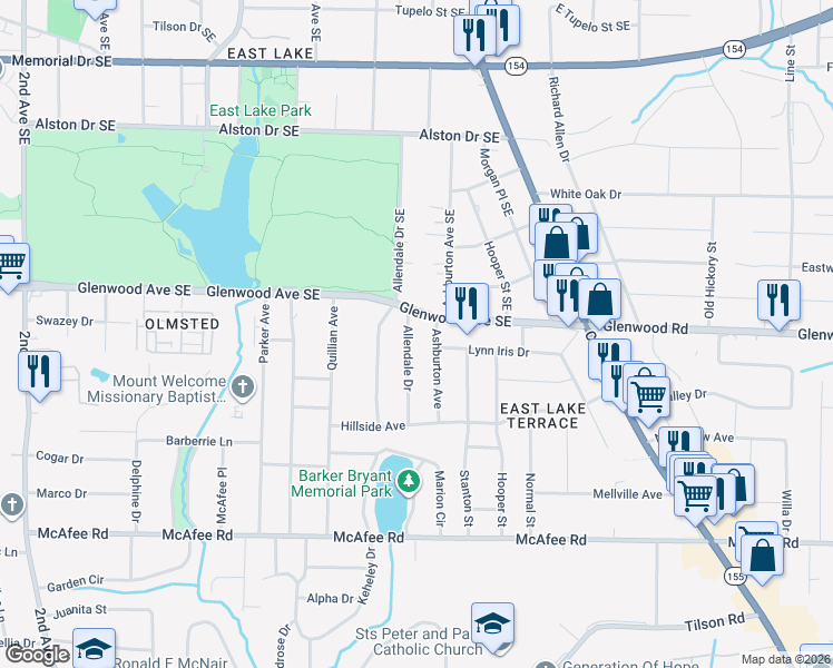 map of restaurants, bars, coffee shops, grocery stores, and more near 523 Ashburton Avenue in Decatur