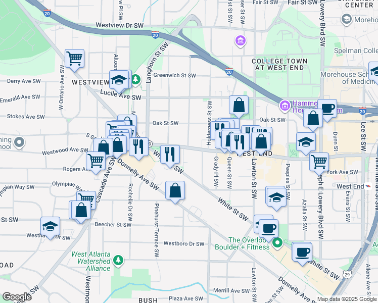 map of restaurants, bars, coffee shops, grocery stores, and more near 632 Atwood Street Southwest in Atlanta