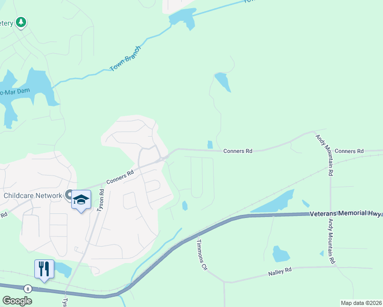 map of restaurants, bars, coffee shops, grocery stores, and more near 9071-9199 Conners Road in Villa Rica