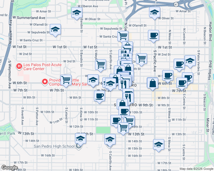 map of restaurants, bars, coffee shops, grocery stores, and more near 825 West 6th Street in Los Angeles