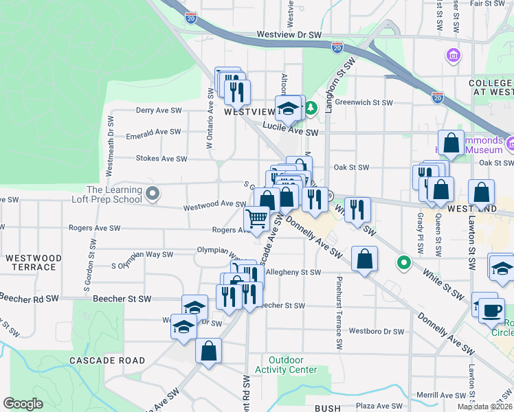 map of restaurants, bars, coffee shops, grocery stores, and more near 1509 Westwood Ave SW in Atlanta