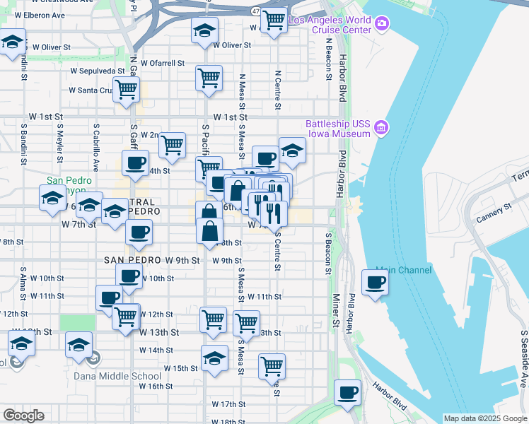 map of restaurants, bars, coffee shops, grocery stores, and more near 324 West 7th Street in Los Angeles