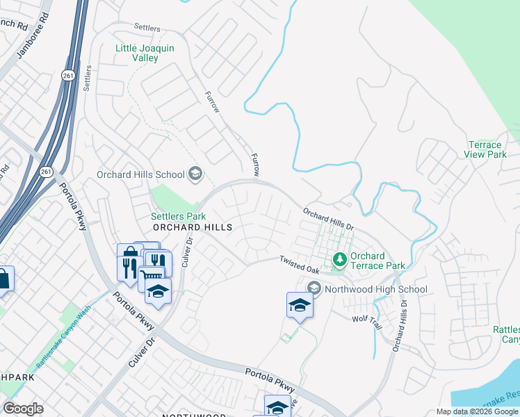 map of restaurants, bars, coffee shops, grocery stores, and more near 71 Quarter Horse in Irvine