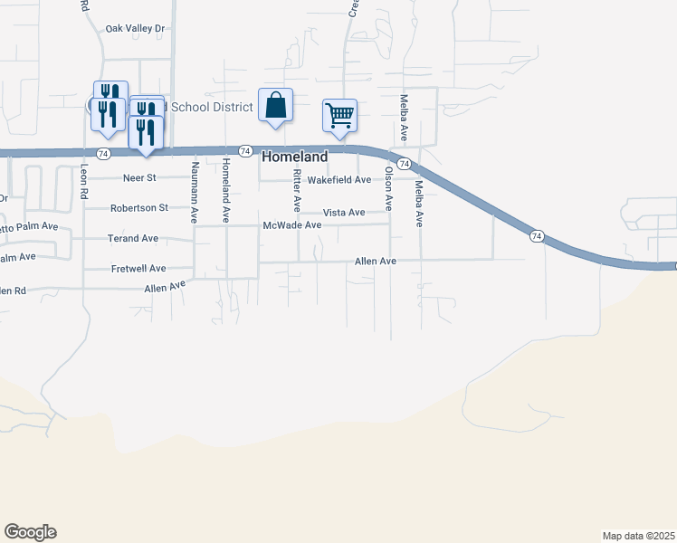map of restaurants, bars, coffee shops, grocery stores, and more near 26345 Kelly Lane in Homeland