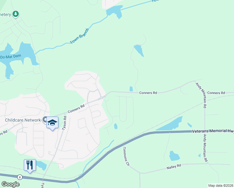 map of restaurants, bars, coffee shops, grocery stores, and more near 9071-9199 Conners Road in Villa Rica