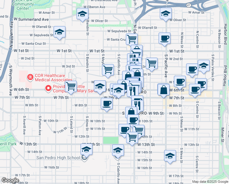 map of restaurants, bars, coffee shops, grocery stores, and more near 825 West 6th Street in Los Angeles