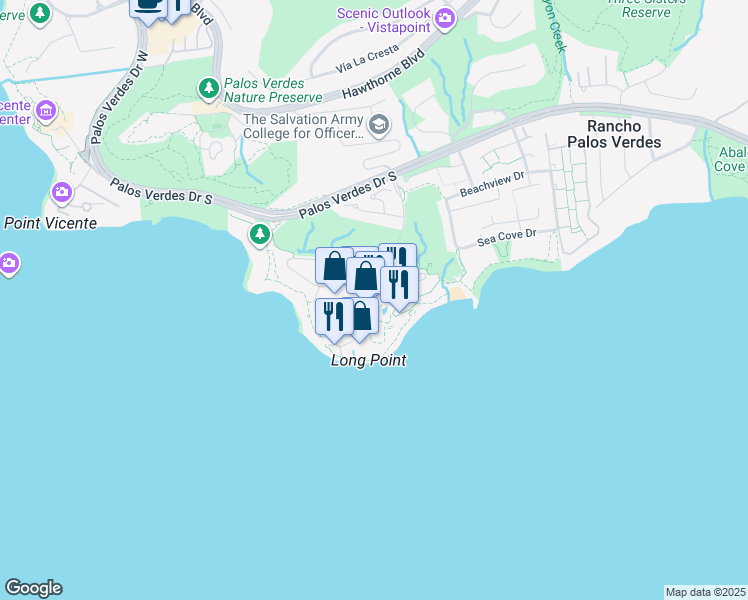 map of restaurants, bars, coffee shops, grocery stores, and more near 100 Terranea Way in Rancho Palos Verdes