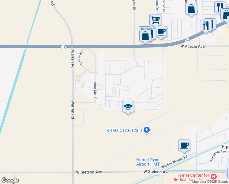 map of restaurants, bars, coffee shops, grocery stores, and more near 5001 West Florida Avenue in Hemet