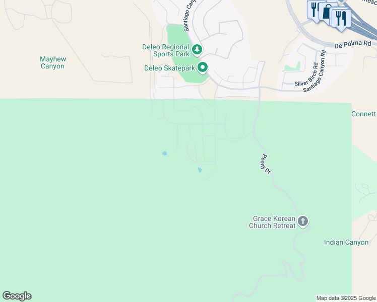 map of restaurants, bars, coffee shops, grocery stores, and more near 26346 Pawpaw Court in Corona