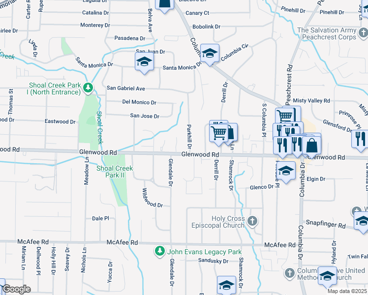 map of restaurants, bars, coffee shops, grocery stores, and more near 3808 Glenwood Road in Decatur