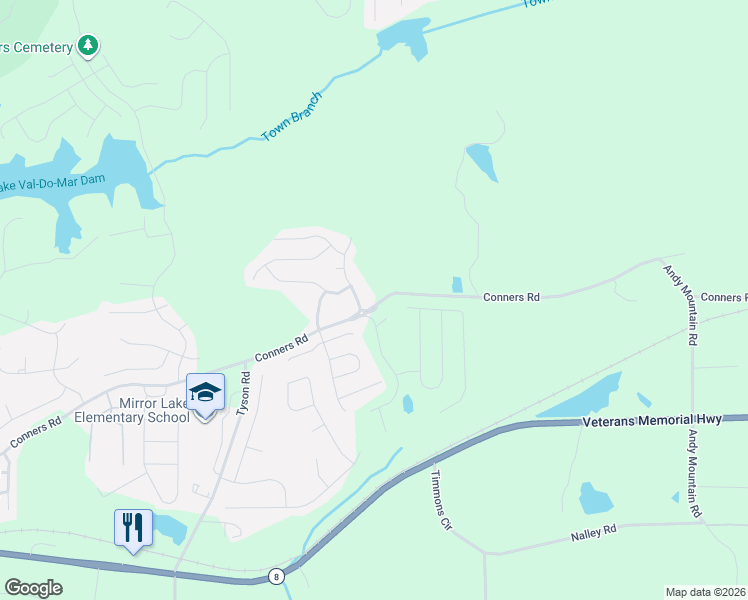 map of restaurants, bars, coffee shops, grocery stores, and more near 9140 Conners Road in Villa Rica