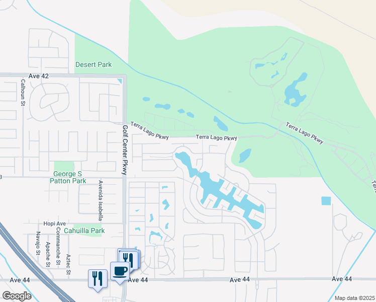 map of restaurants, bars, coffee shops, grocery stores, and more near 84325 Canzone Drive in Indio