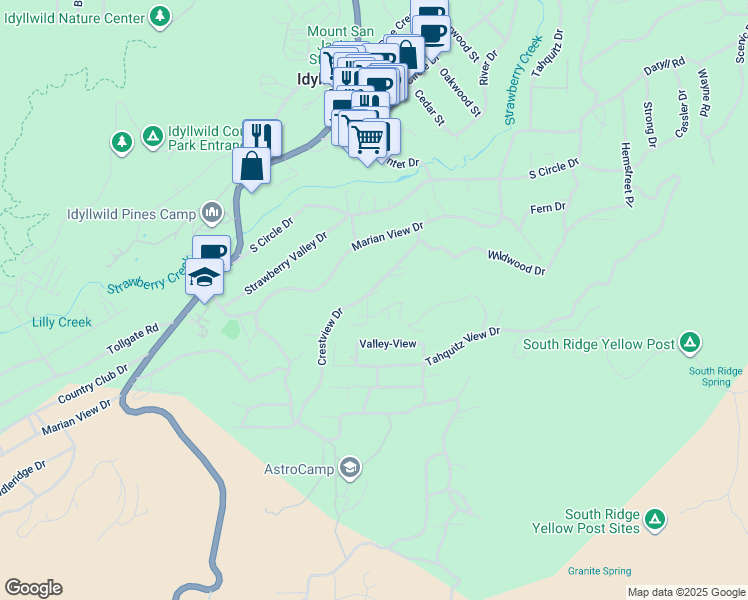 map of restaurants, bars, coffee shops, grocery stores, and more near 54410 Village View Drive in Idyllwild-Pine Cove